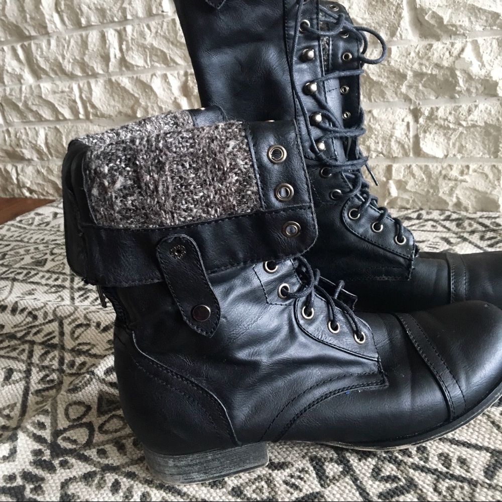 Fold Over Lace Up Combat Boots